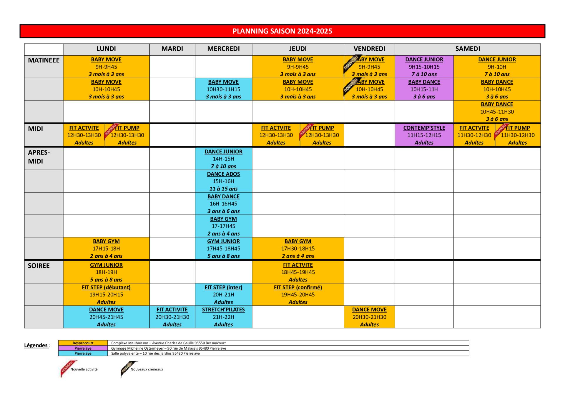 Planning saison 2024-2025