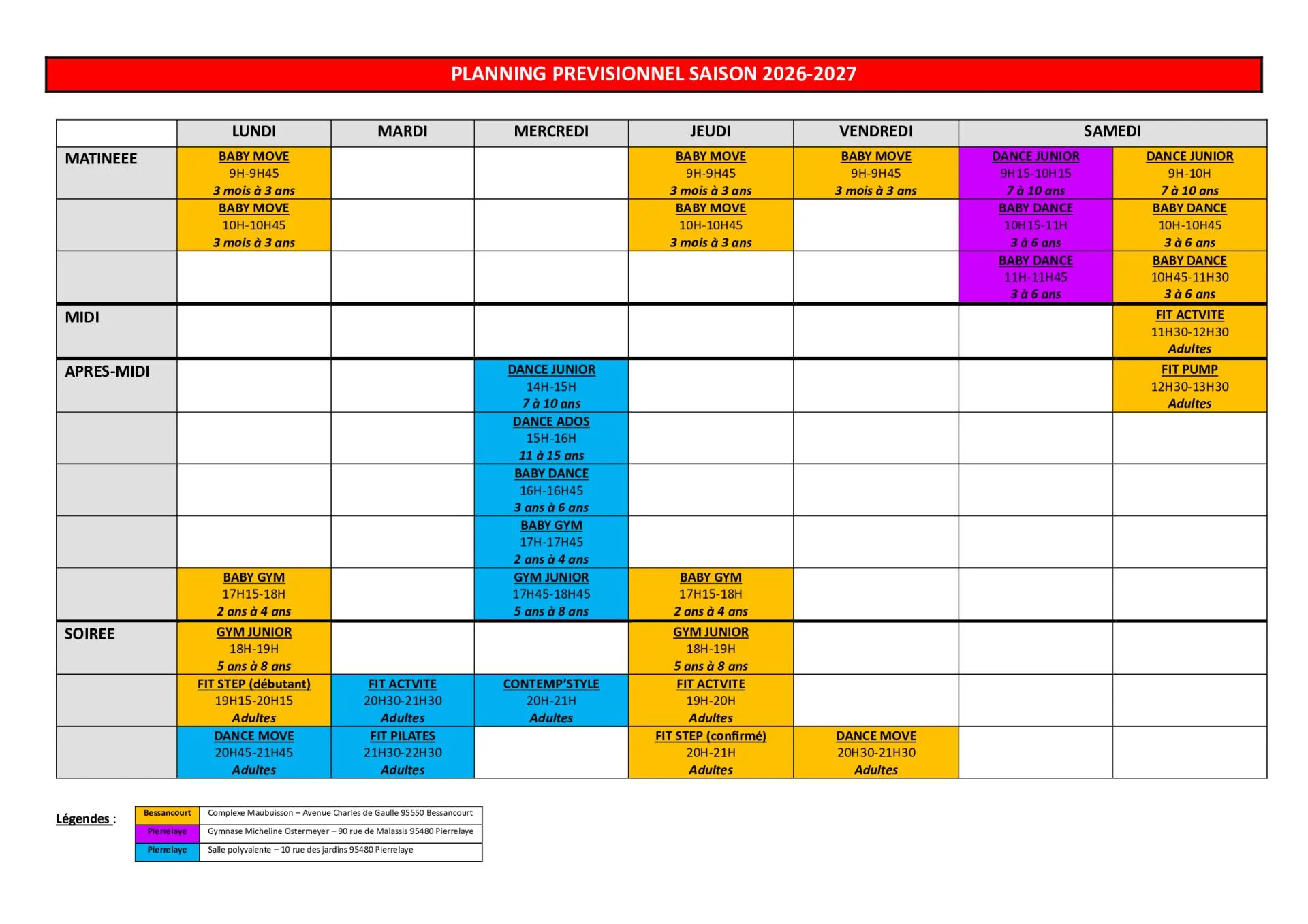 Planning previsionnel saison 2026-27